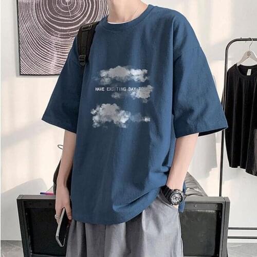 Summer plus size short-sleeved t-shirt men women Harajuku Cloud print Hong Kong style Fifth sleeve tee preppy hip-hop simple top