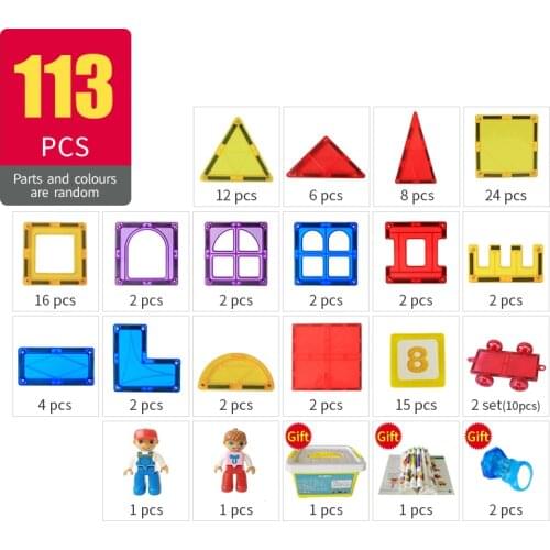 113 Pieces Magnetic Blocks Big Size 3D Building&Construction Colorful Windows Magnet Designer Educational Toys for Children