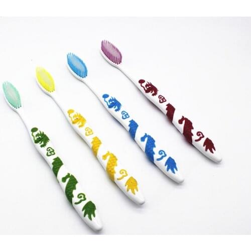 Cute 4 Colors Toothbrush Double Ultra Charcoal Dragon Pattern Anti Slip Handle Toothbrush of Dental Oral Care Soft Brush Adults