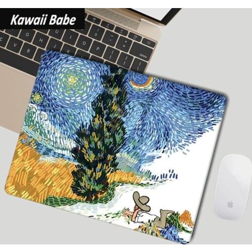 Kawaii Desk Mats Pads Cute Mouse Pad Lovely Van Gogh Waterproof Office Home Decoration Cup Mat Antislip Girls Boys Room