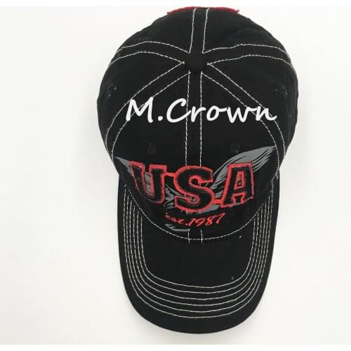 Mens New 100% Cotton Twill with USA embroidery Applique washed Cap