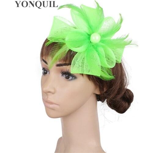 Nylon Tulle Wedding Headwear Bow Hair Fascinator Wedding Bride Accessories With Fancy Feathers Headwear Cocktail Headdress