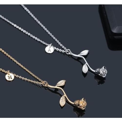 MOONROCY Gold / Silver Color Necklace Rose Leaf Flower Womens Chokers Jewelry for Women Girls Gift Dropshipping Wholesale