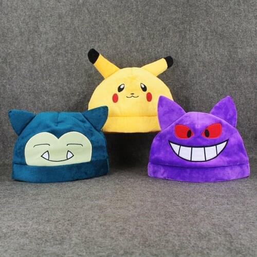30cm in Diameter Pokemon Snorlax Pikachu Plush Cap Kawaii Hunter Cartoon Hat Plush Soft Stuffed Doll Children Birthday Gifts