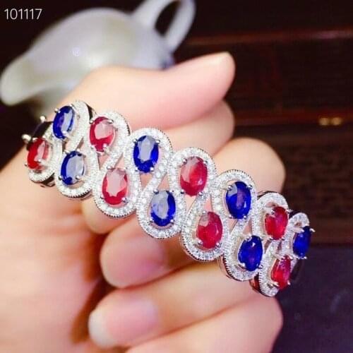 Natural Colorful Sapphire Gemstone Bracelet 925 Sterling Silver Natural Stone Bangle for Women Fine Wedding Jewelry