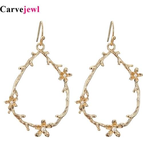 Carvejewl Simulated Pearls earrings big metal tear drop dangle earrings for women jewelry girl gift new fashion Korean earrings