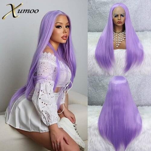 XUMOO Cosplay Synthetic Wigs Natural Hairline Silky Straight Light Purple Glueless Party Lolita Lace Front Wigs For Black Women