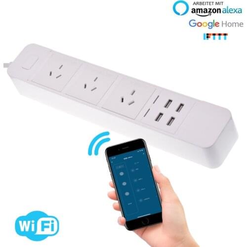 Smart power strip WIFI AU works with alexa googlehome multi plug four takes 3 AC Socket 4 USB voice contro UK/EU/US/AU