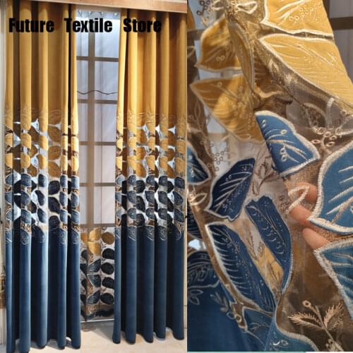 Modern Simple New Chinese Living Room Velvet Hollow Embroidery Curtain Bedroom Velvet Curtain Finished Product Customization