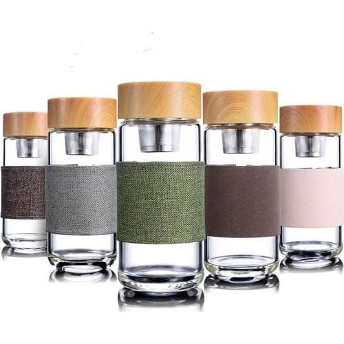 350ML Glass Water Bottles Heat Resistant Round Office Car Cup With Stainless Steel Tea Infuser Strainer Tumbler LX7935