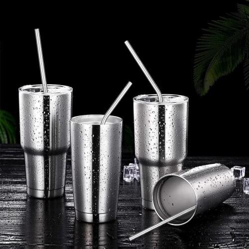 Four pcs Metal Reusable Stainless Steel Straws Straight Bent Drinking Straw With Case Cleaning Brush Set Party Bar accessory