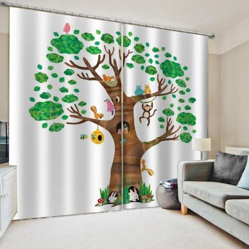 New custom childrens room cute cartoon boy girl bedroom green tree curtains soundproof windproof curtains