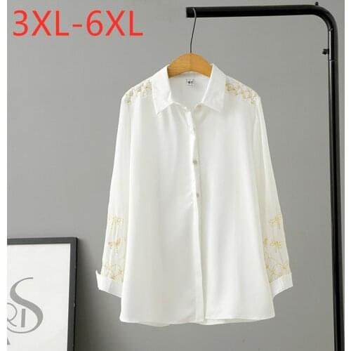 New 2021 Ladies Spring Autumn Plus Size Tops For Women Large Long Sleeve Loose White Black Embroidery Shirt 3XL 4XL 5XL 6XL
