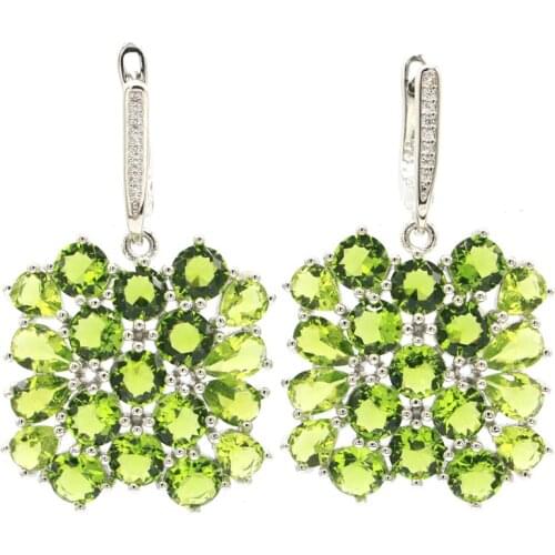 48x20mm Stunning Created Green Peridot Cubic Zircon For Women Silver Earrings Daily Wear