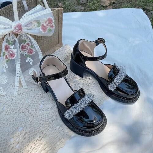 Spring And Summer New Retro Mary Jane Womens Shoes All-Match Round Toe Shallow Mouth Mid-Heel Small Leather Shoes