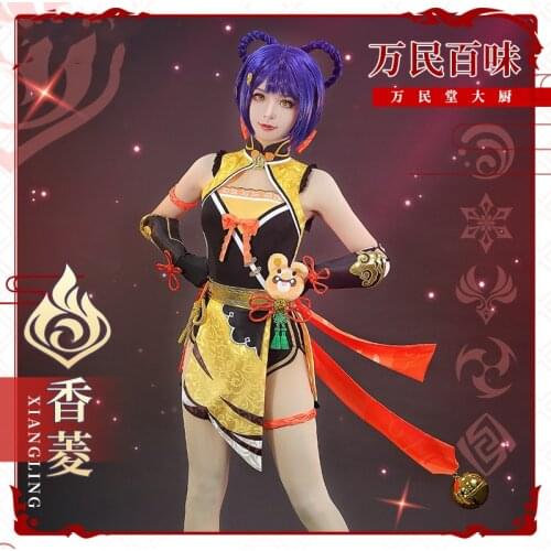 Anime Game Genshin Impact Liyue Harbor Xiangling Battle Uniform Dress Outfit Cosplay Costume Women Halloween Free Shipping 2021