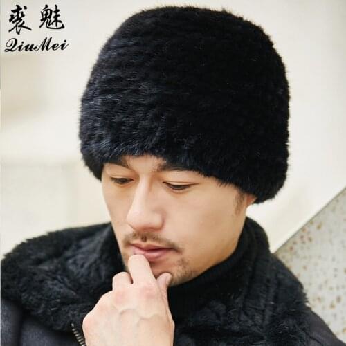 Real Fur Winter Hats Knitted Cap Black Fashion Warm Caps 2021 New Simple Design Gift Boy Friend Men Hat Mink Fur