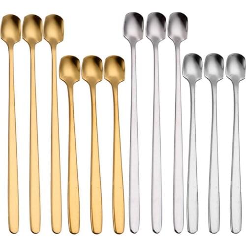 12PCS Kitchen Dessert Spoon Stainless Steel Coffee Milk Spoon Coffee Spoon Square Head Tea Spoon Mixing Spoons