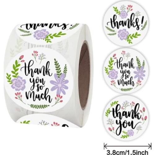 1.5Inch Purple Flowers Leaves Thank You Stickers Labels Decoration Paper Scrapbooking Sticker Sealing Stationery Supply 50PCS