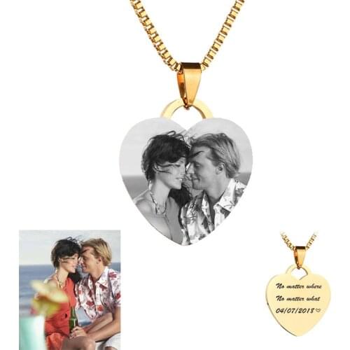 Free Engrave Necklaces Custom Photo Name Numbers Personalized Stainless Steel Heart Pendant For Women Children Birthday Gifts