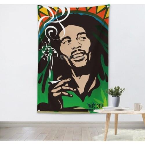 Bob Marley Rock Band Hanging Art Waterproof Cloth Polyester Fabric 56X36 inches Flags banner Bar Cafe Hotel Decor
