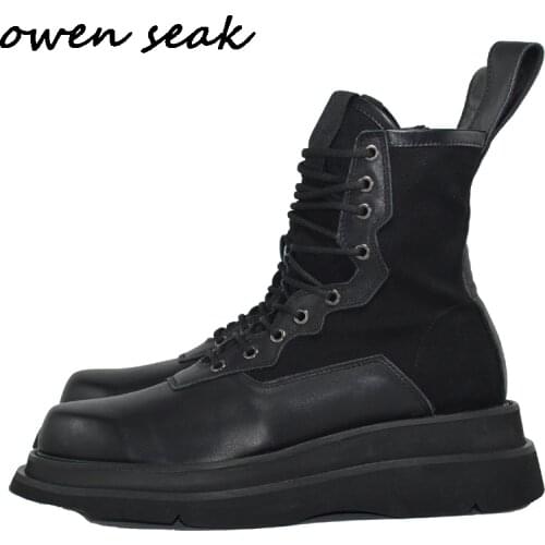 Owen Seak Men Height Boots High-TOP Ankle Luxury Trainers Genuine Leather Lace Up Spring Men Desert Boots Casual Black Shoes
