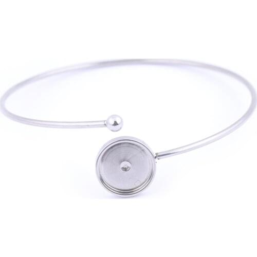 5pcs stainless steel cuff bracelet base blanks fit 8mm 12mm round cabochon settings diy bangle bezel trays for bracelets