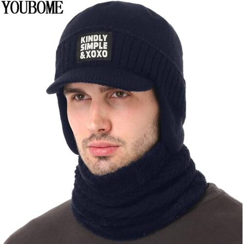 Brand Skullies Beanies Mens Winter Hats For Men Knitted Hat Cap Women Scarf Skull Thick Bonnet Brimless Winter Cap Beanie Hat