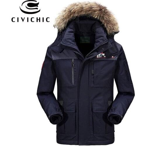 CIVICHIC Top Quality Mens Warm Coat Winter Windproof Down Jacket Casual Eiderdown Outerwear Thick Medium Long Hooded Parka DC02