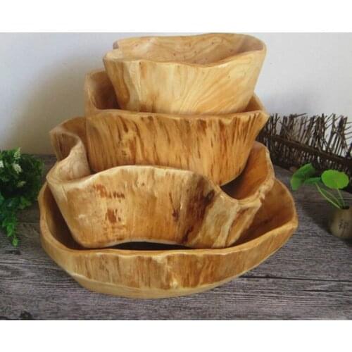 Wooden bowl large dried fruit dish miscellaneous grains candy dish grid wood root carved tray household mixing bowl MJ907