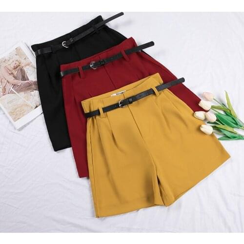 WWENN 2021 Summer Korean Short Office Lady High Waist Shorts Women Mini Shorts Fitness Wide Leg Pants Black Loose Feminino