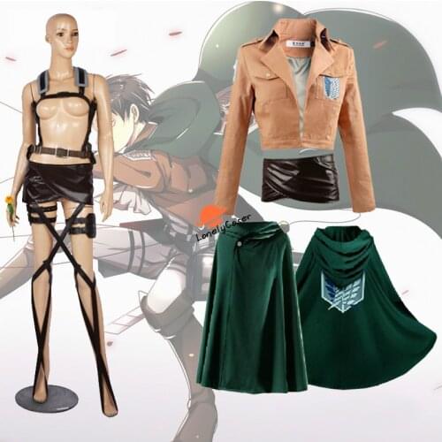 Attack on Titan Shingeki No Kyojin Levi Ackerman Cosplay Costume Cloak Jacket Belts Halloween Christmas Party Suit Unisex