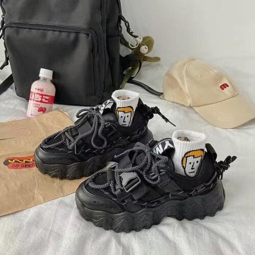 2021Autumn Women Vulcanized Shoes Lace-up Increased Non-slip Sneakers Women Comfortable Breathable Mid-heel Casual Women Shoes