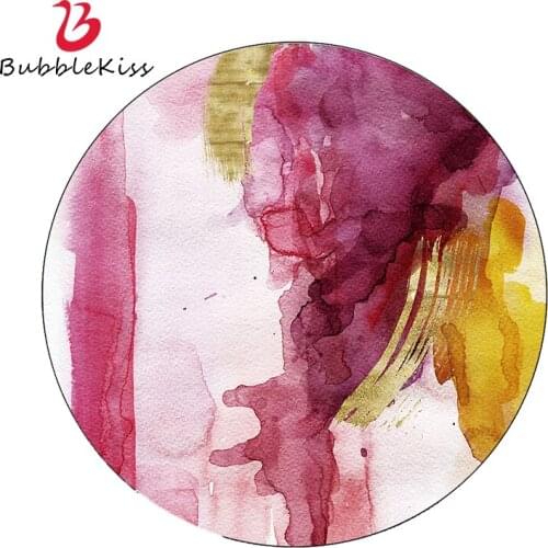 Bubble Kiss Fashion Pink Round Carpet Abstract Ink Painting Customized Rugs Home Girl Bedroom Art Decorations Anti Slip Area Pad