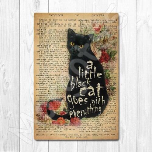 Little Black Cat Goes With Everything, black cat poster Vintage Tin Metal Sign Bar Club Cafe Garage Wall Decor Farm Decor Art