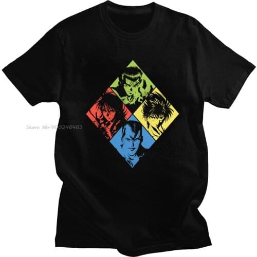 Manga Yu Yu Hakusho T-shirt Men Short Sleeves Cotton Yusuke Kurama Tshirt Youko Kurama Tee Anime Kazuma Kuwabara Hiei Shirt Gift