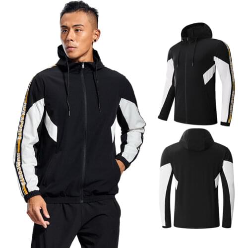 Gym Men Running Sports Jacket Fitness Long Sleeve Elastic Tight Hoodies Zipper Slim Hiking Sweatshirts Male Jogging Hooded Coat