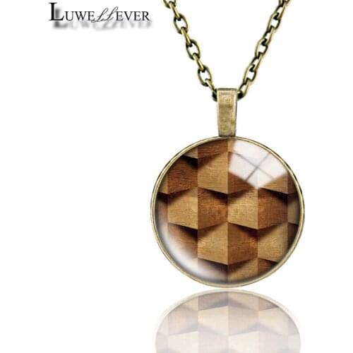 Wall Necklace 642 25mm Bronze 30mm Wood Rhinestone Double-sided Moon Round Glass Pendant For Women Gift
