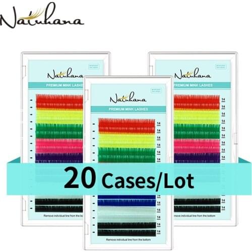 NATUHANA 20Cases/Lot Mix Color BCD Curl Eyelash Extensions Premium Individual Mink Natural Soft Lashes Rainbow Colored Eyelash