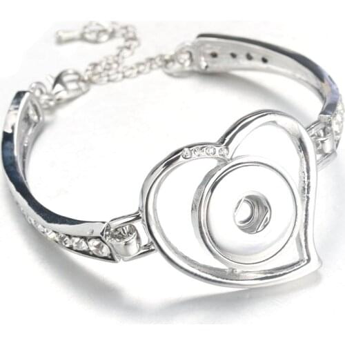 New Snap Button Bracelet Love Heart Crystal 18mm Snap Jewelry for Men Women Adjustable Snap Bracelet 4880