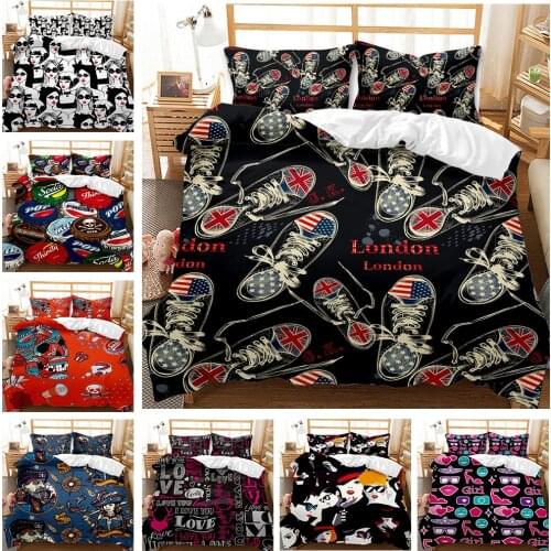 2/3pc Canvas Shoes Quilt Cover Set Full Queen Fashion Figure Comforter Cover Bedding Set Twin Size Home Teens Adults