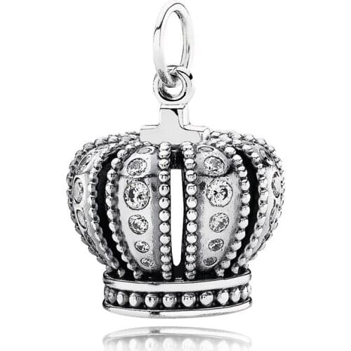 Authentic 925 Sterling Silver Bead Royal Element Crown Pendant Charm Fit Fashion Women Pandora Necklace Gift DIY Jewelry