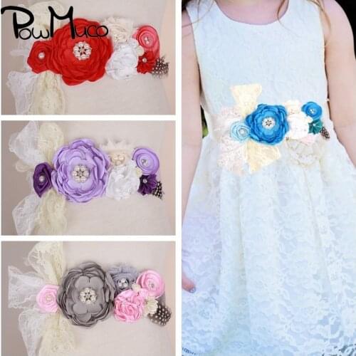 Powmuco 1 PCS Shining Pearls Rhinestone Roast Floral Women Belts Polygonal Flowers Lace Sash Maternity Waistband Birthday Gift