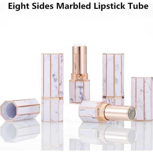 Empty Refillable Bottle Lipstick Tube, Marbled , Eight-sided ,Lip Balm Container Empty Lipstick Shell Packaging Material 12.1mm