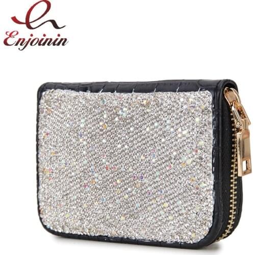 Luxury Color Diamond Pu Leather Women Short Zipper Coin Purses Black Design Clutch Wallet Female Money Credit Card Holder New