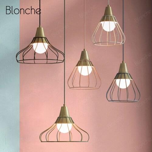 Nordic Pendant Light Iron Cage Hanging Lamp Modern Kitchen Hanging Light Fixtures Living Room Bedside Dining Room Pendant Lamp