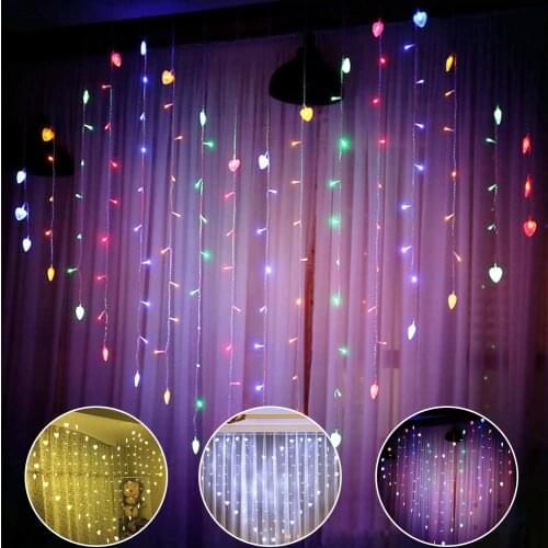 112 LED 8 Modes Heart Shape Valentine Curtain Lights Waterproof Twinkle String Home Decor Lights for Bedroom Wedding Wall D30