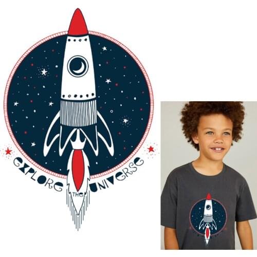 Heat Transfer PVC Patch Rocket Astronaut Iron On Transfer For Clothing DIY Thermal Transfer Hot Vinyl Iron Sticker Apparel Decor