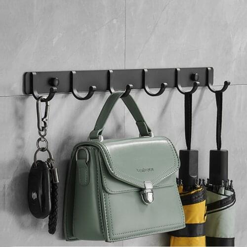 3 4 5 6 7 8 Hooks Towel Hat Coat Rack Black Wall Mount Aluminum Home Kitchen Hanger Bathroom Robe Clothes Hook Hanging Holder