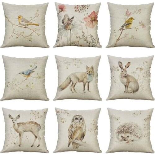 Vintage Small Animal Linen Pillow Case Sofa/Living Room Waist Decor Cute Animal Cotton Home Cushion For Bedroom Office